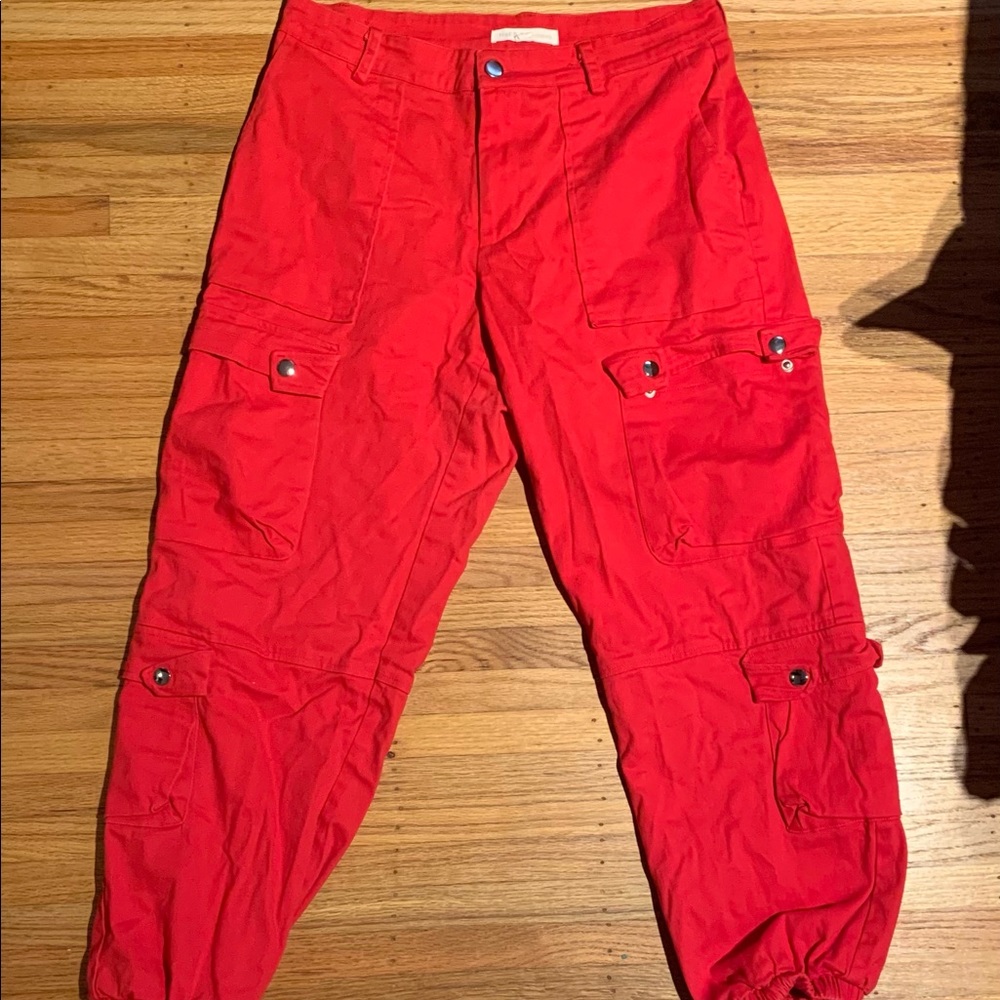 Red Highwaisted Cargo Pants Large by Hot&Delicious